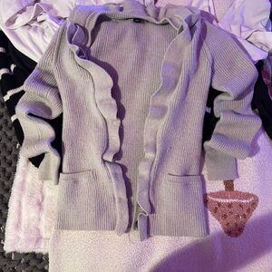 Banana Republic Ruffled Light Gray Cardigan